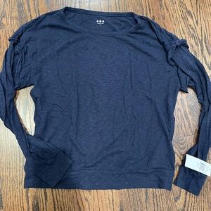 NWT: Navy Three Dots Ling Sleeve T with Ruffles Size M